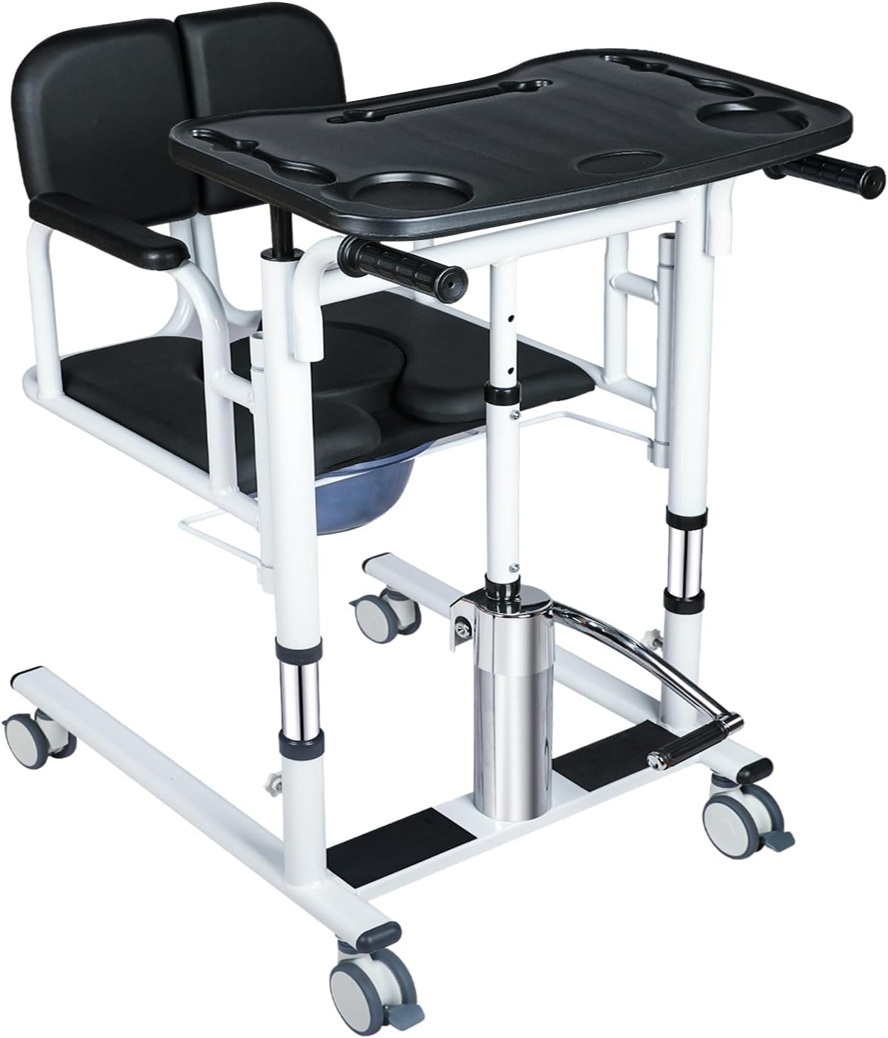 Patient Lift Transfer Chair for Elderly and Home, Portable Adjustable Height Lift Nursing Wheelchair 180° Split PU Leather and Thickened Sponge Seat, 440lbs, 4 in1 Footrest Hydraulic Lift Chair