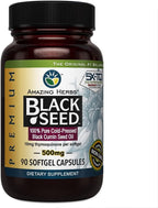 Amazing Herbs Premium Black Seed Oil Capsules - Gluten Free, Non GMO, Cold Pressed Nigella Sativa Aids in Digestive Health, Immune Support- 90 Count, (Pack of 1)