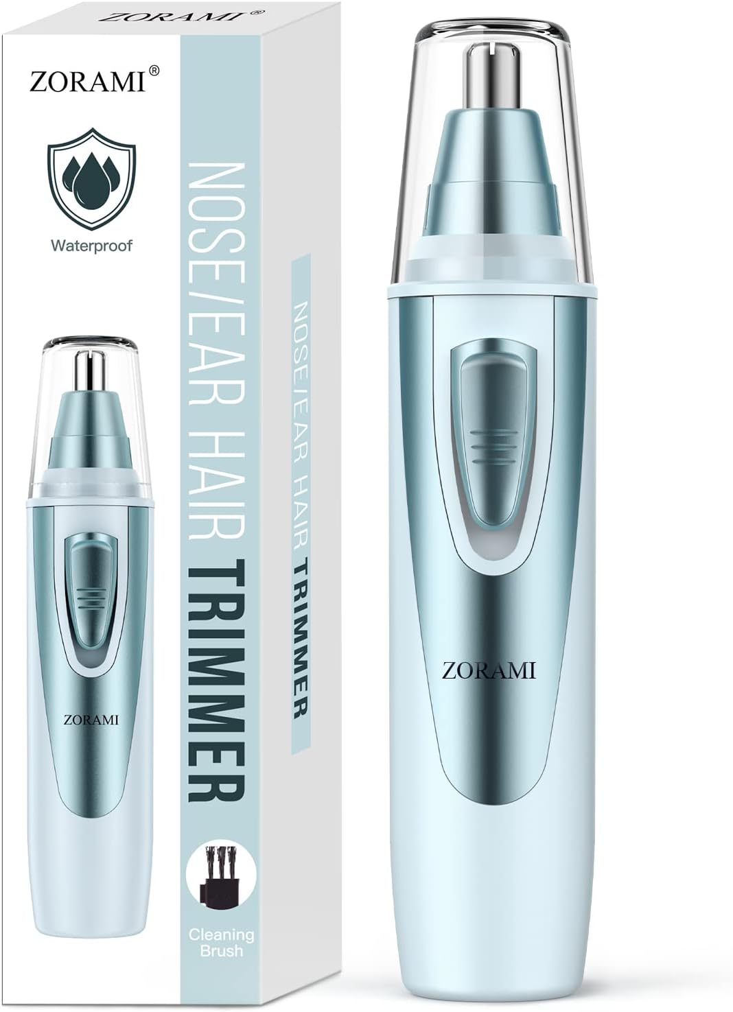 Ear and Nose Hair Trimmer Clipper - 2026 Professional Painless Eyebrow & Facial Hair Trimmer for Men Women, Battery-Operated Trimmer with IPX7 Waterproof, Dual Edge Blades for Easy Cleansing Blue