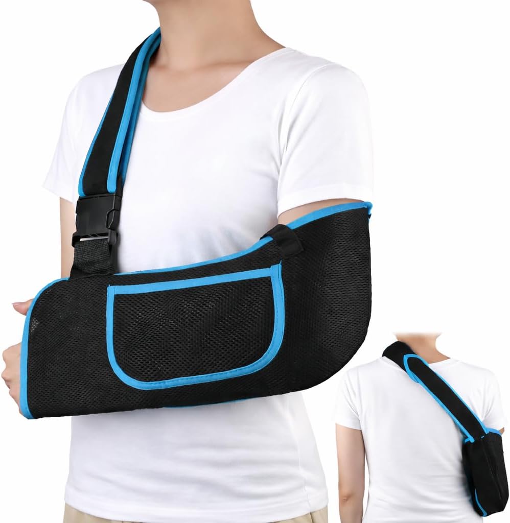 Arm Sling, Lightweight & Breathable Medical Sling with Adjustable Shoulder Strap, Shoulder Mesh Immobilizer Slings for Elbow Injury/Torn Rotator Cuff/Wrist Injury/Surgery, Right or Left, Women or Men