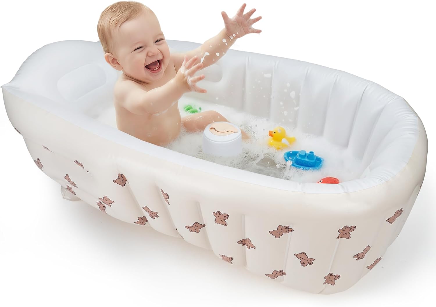 UNEEDE Inflatable Bathtub for Toddlers, Portable Baby Tub with Built-in Air Pump, Anti-Slip Design with Big Drain, Perfect for 0-6 Months Newborn and up, Ideal for Home Travel & Beach