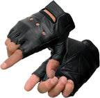 Milwaukee Leather SH216 Men's Black Leather Gel Padded Palm Fingerless Motorcycle Hand Gloves W/Breathable ‘Open Knuckle’