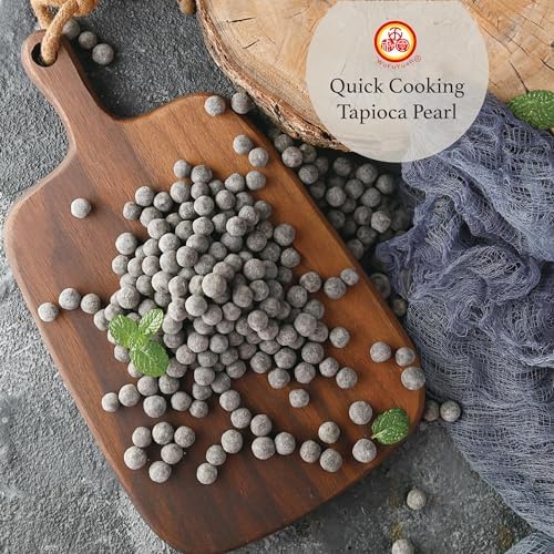 WuFuYuan Boba Tapioca Pearls, Black Sugar Flavor, Quick Cook Bubble Tea Boba, Microwave Ready in 3 Minutes, 8.8 oz (4 Packs)