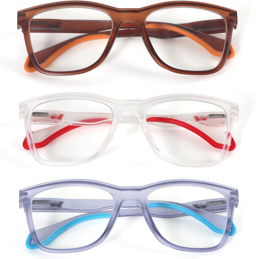 DXYXYO 3 Pack Sport Blue Light Blocking Reading Glasses, Womens Mens Readers with Spring Hinge Square Lightweight