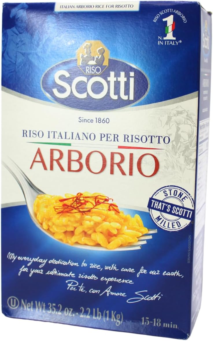 Arborio Rice, Risoto Rice, 100% Italian, 2.2 Lb (1 kg) Chef Selection, Recipe Included For Easy Preparation, Gluten Free, Non-GMO, Vacuumed Packed, Riso Scotti