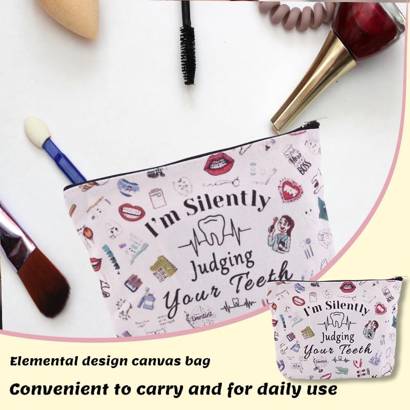 yaozeio Dental Hygienist Gifts for Women Makeup Cosmetic Bag for Women Girls Dentist Assistant Bags Dental Hygiene Student Gifts Zipper Make Up Pouches I'm Silently Judging Your Teeth Bag