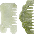 Geiserailie 2 Pcs Jade Combs Esthetician Supplies Massage Stone Hair Gua Sha Scraping Scalp Comb Facial Massage Tool Handheld Head Tools Head Caring Therapy for Women(Chic Style)