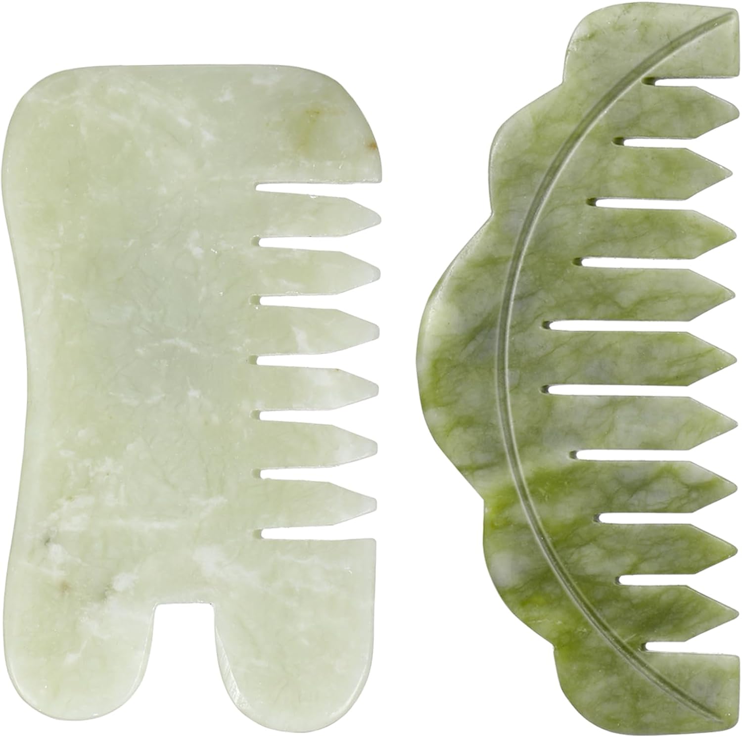 Geiserailie 2 Pcs Jade Combs Esthetician Supplies Massage Stone Hair Gua Sha Scraping Scalp Comb Facial Massage Tool Handheld Head Tools Head Caring Therapy for Women(Chic Style)