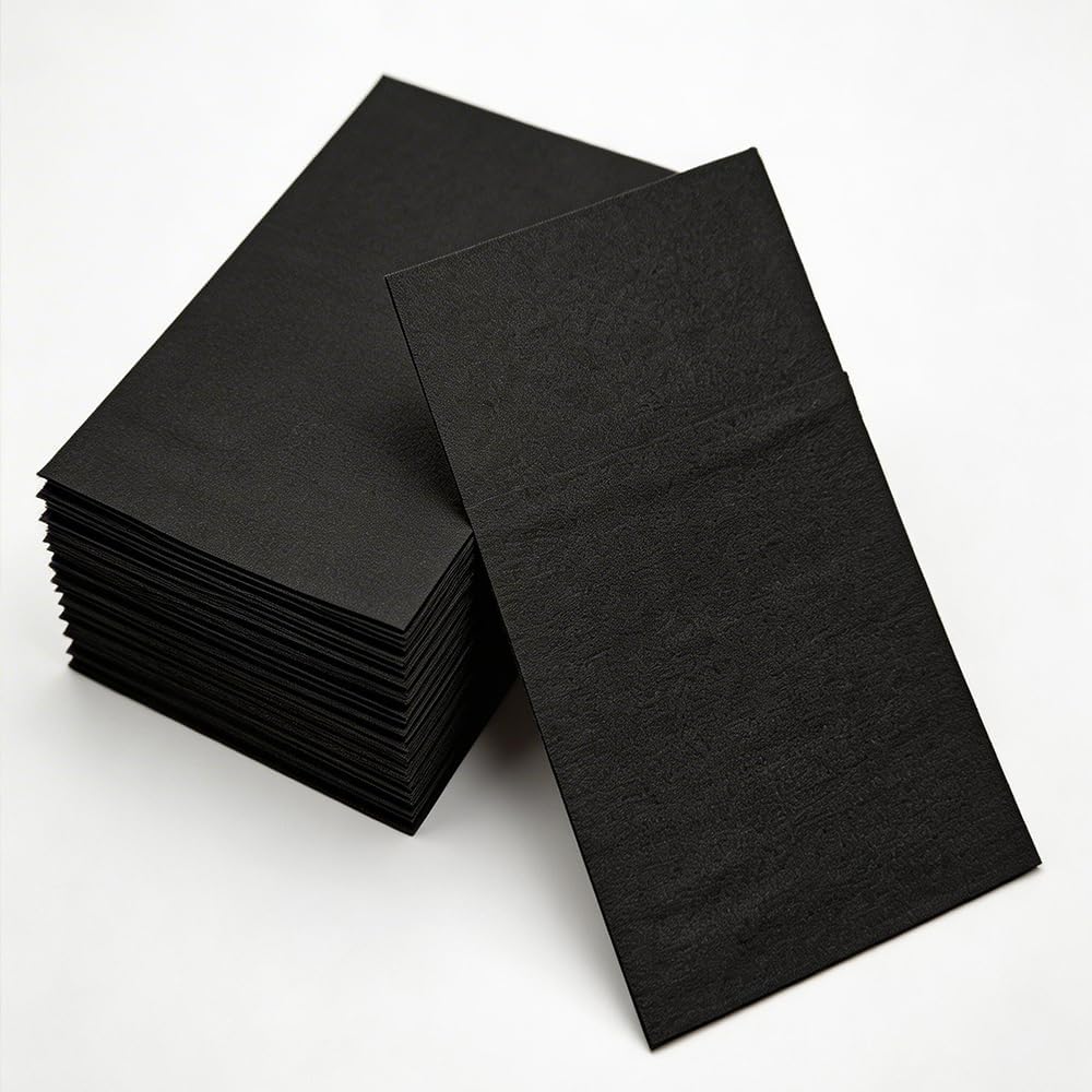 50 Pack, Airlaid Black Napkins, Linen-Feel Black Paper Napkins, Cloth Like Dinner Napkins with Built-in Flatware Pocket, Pre-Folded Disposable Paper Hand Towels for Bathroom, Kitchen, Party