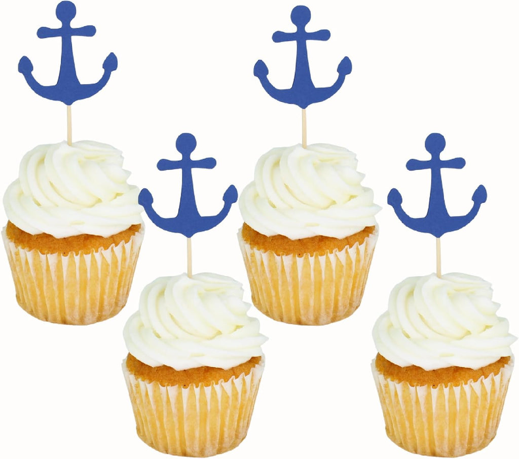 Anchor Cupcake Toppers - Classic Navy Blue Anchor Toppers - Party Picks - Food Picks - Nautical Party Decorations (Set of 24)