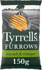 Tyrrells Furrows Hand Cooked English Crisps - Sea Salt & Vinegar (150g)
