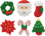 Christmas Cupcake Toppers, Holiday Cake Toppers, Royal Icing Decorations, Cupcake Decorations, Cake Toppers, Holiday, Edible, Cookies and Chocolates, by Global Sugar Art (Wreath Poinsettia, 36 Count)