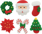 Christmas Cupcake Toppers, Holiday Cake Toppers, Royal Icing Decorations, Cupcake Decorations, Cake Toppers, Holiday, Edible, Cookies and Chocolates, by Global Sugar Art (Wreath Poinsettia, 72 Count)