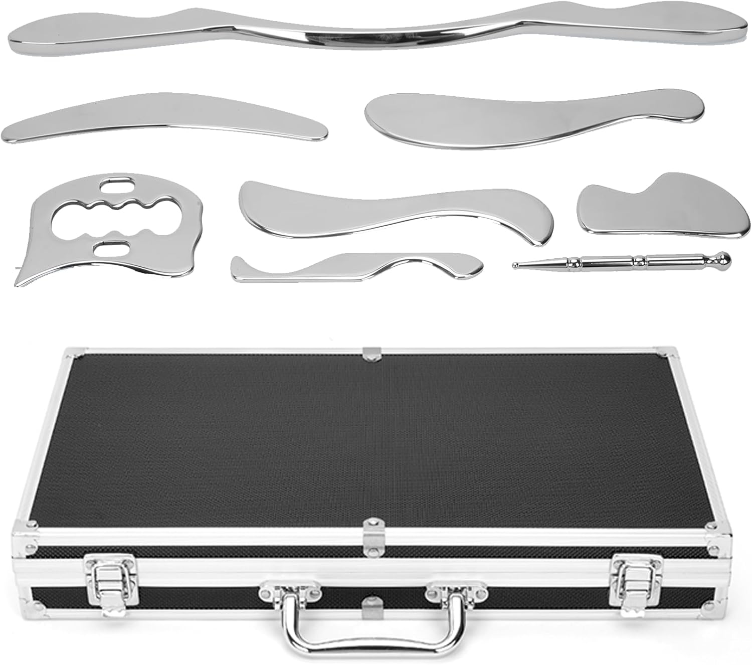8 in 1 Stainless Steel Gua Sha Muscle Scraper Massage Tool Set IASTM Tools Portable Scraping Tool Physical Therapy Great Soft Tissue Mobilization with Carrying Case
