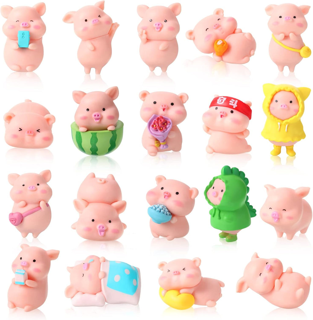Leitee 19 Pcs Pig Mini Figurines Bird Dog Cat Figure Animal Set Cute Figurine Pig Cake Toppers for Home Desk Birthday Party Decorations(Classic)