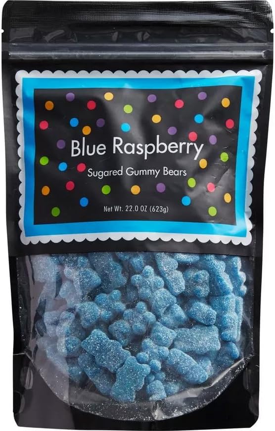 Dark Blue Gummy Bears Sugared, 1.3 Pound Resealable Bag, Blue Candy, Blue Raspberry Flavored, The Hampton Popcorn & Candy Company