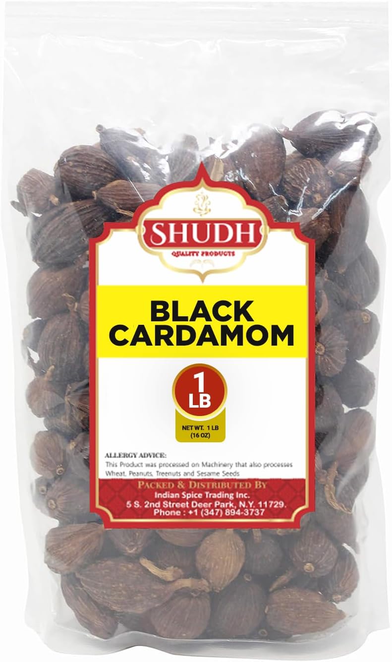 Shudh Black Cardamom Pods Whole 1 LB ~ (Amomum tsao-ko/Cao Guo/Thao Qua) ~ All Natural ~ Non-GMO Spice