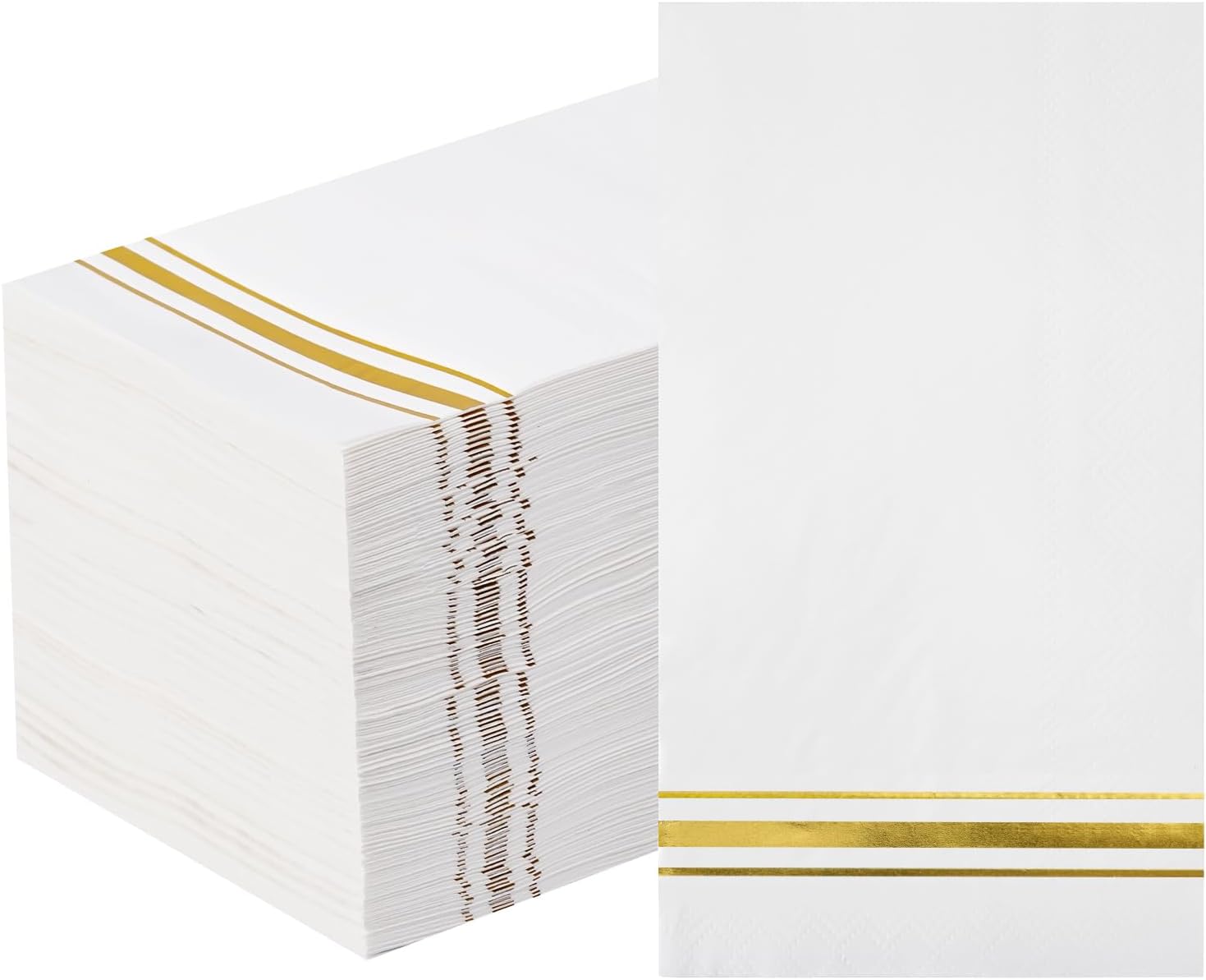 100 3-Ply Gold Napkins Disposable Elegant Dinner Paper Napkins, White and Gold Foil Guest Napkins Hand Towels for Bathroom Wedding Kitchen Birthday Parties