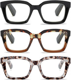 Readers for Women Oprah Style Square Reading Glasses with Spring Hinge Blue Light Blocking for Men Ladies