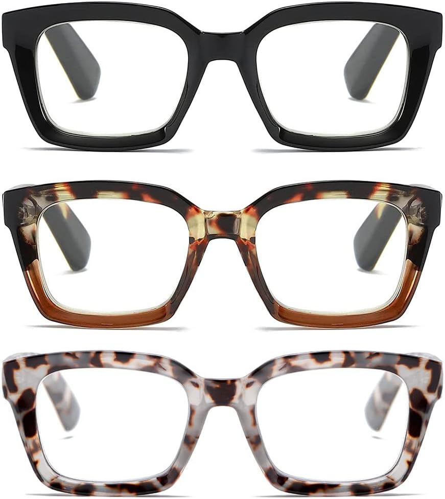 Readers for Women Fashion Style Square Reading Glasses with Spring Hinge Blue Light Blocking for Men Ladies