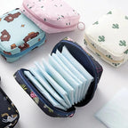 Women Sanitary Napkin Tampon Storage Bag Portable Waterproof Organizer Pouch Cartoon Pattern Sanitary Napkin Bag (Cactus)