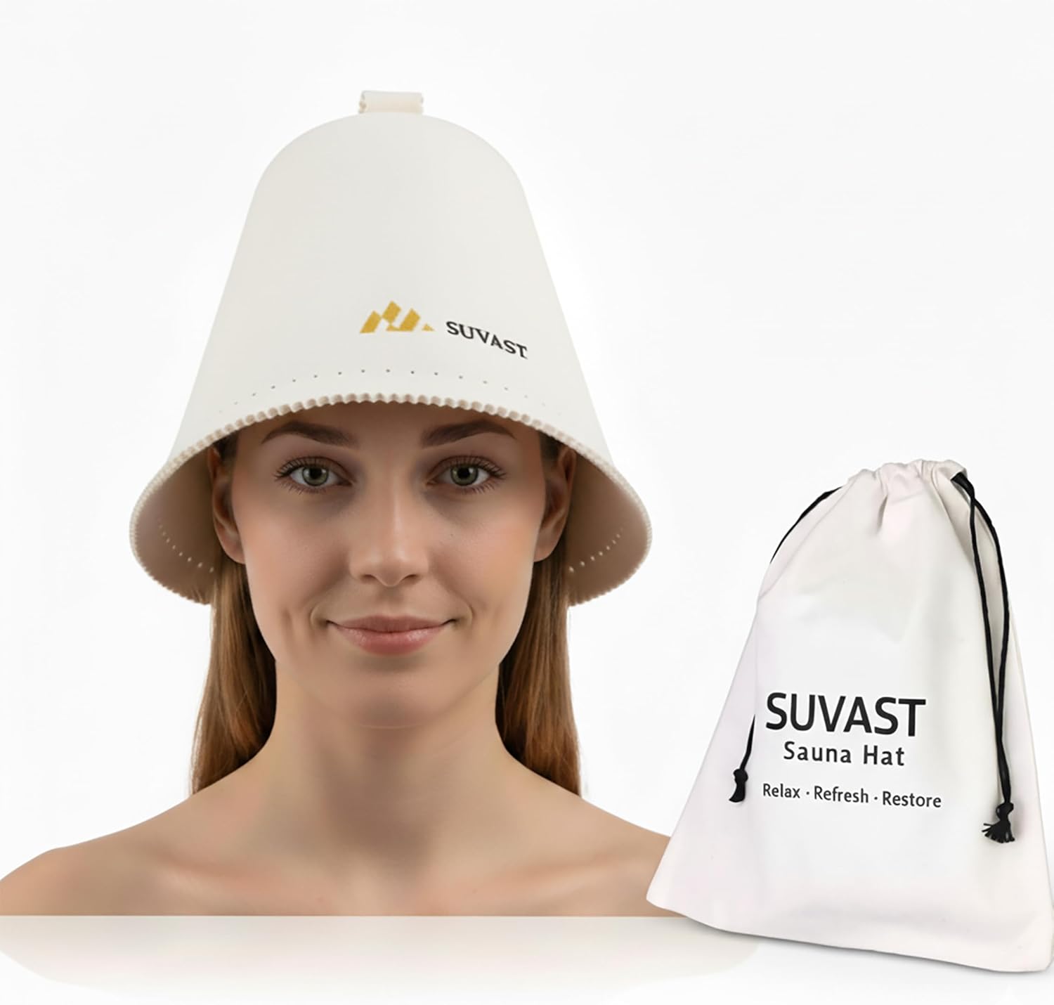 Merino Wool Sauna Hat for Women & Men, Seamless Soft Felt Sauna Cap, 100% Fine Merino Wool, Lightweight Breathable Nordic Design, Protects Head & Hair from Heat, Gift Bag Included White