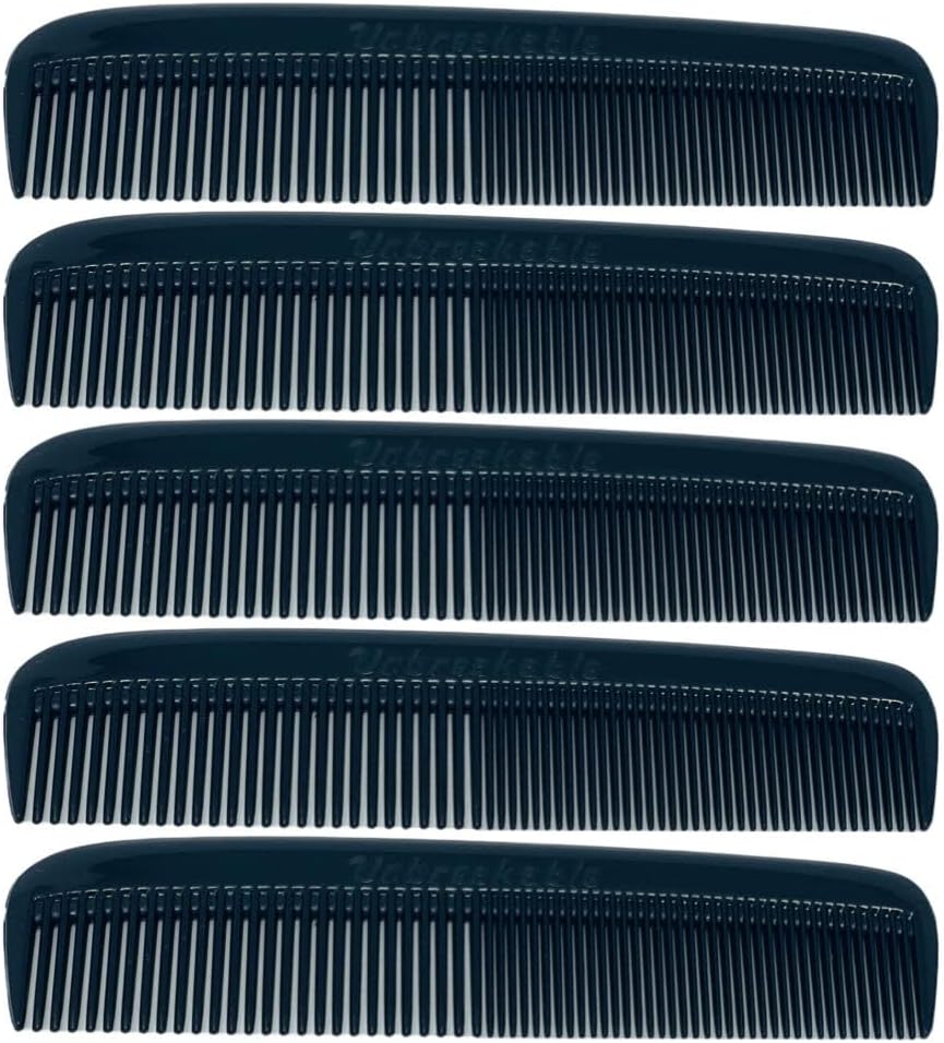 GENTS (5 Pack) Pocket Comb Black Unbreakable Round Teeth Course Fine Pocket Beard & Mustache Combs for Men's Hair | Sideburns Travel-Friendly Symmetry, Friendly Birthday Gifts Peines para Cabello