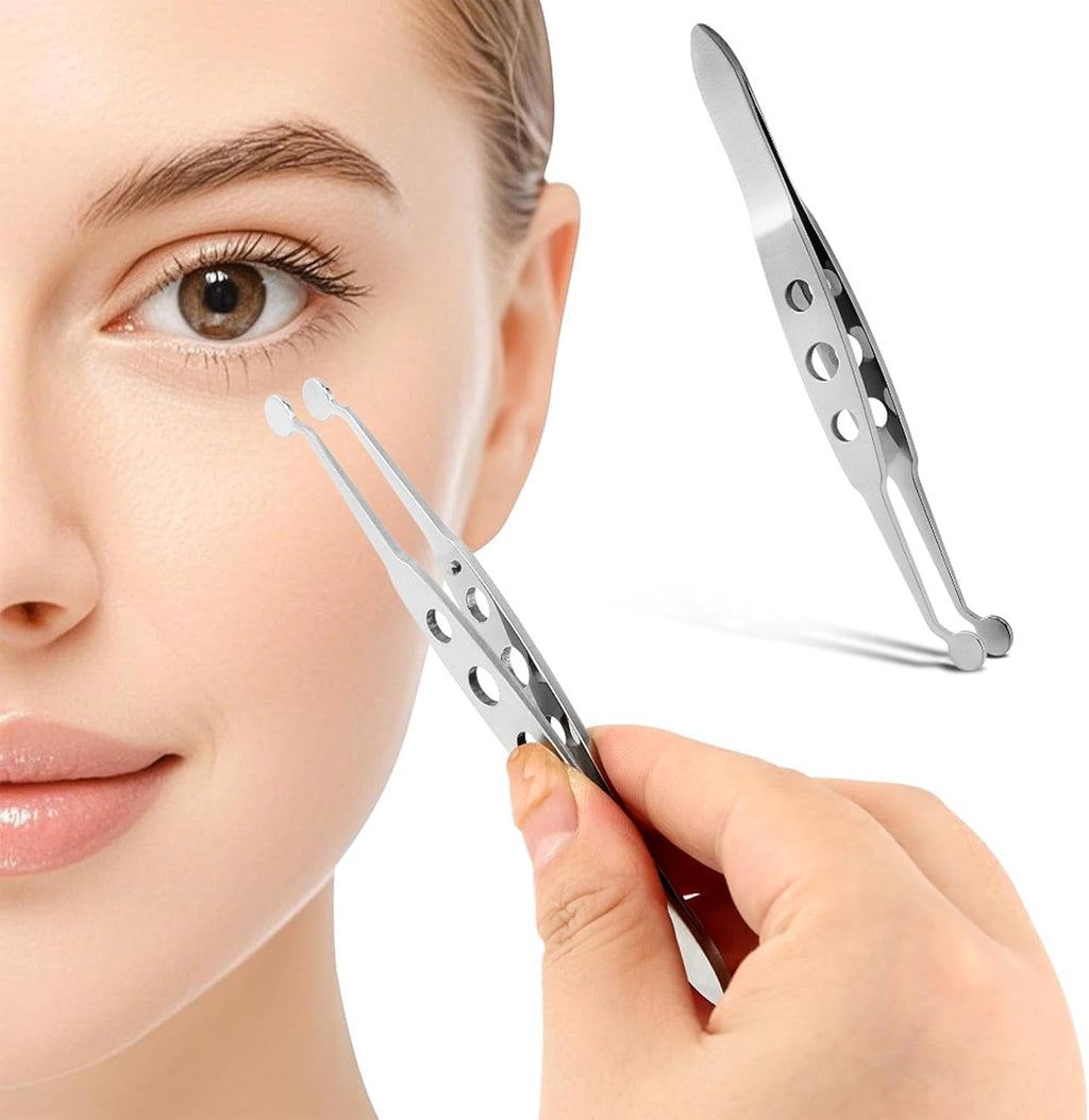 Meibomian Gland Expressor, Stainless Steel Eyelid Massage Tweezers, Professional Forceps Dryeye Extraction Tool for Men Women, Eye Care Tool For Dry Eyes(Round Tip,SIZE:5 * 5)