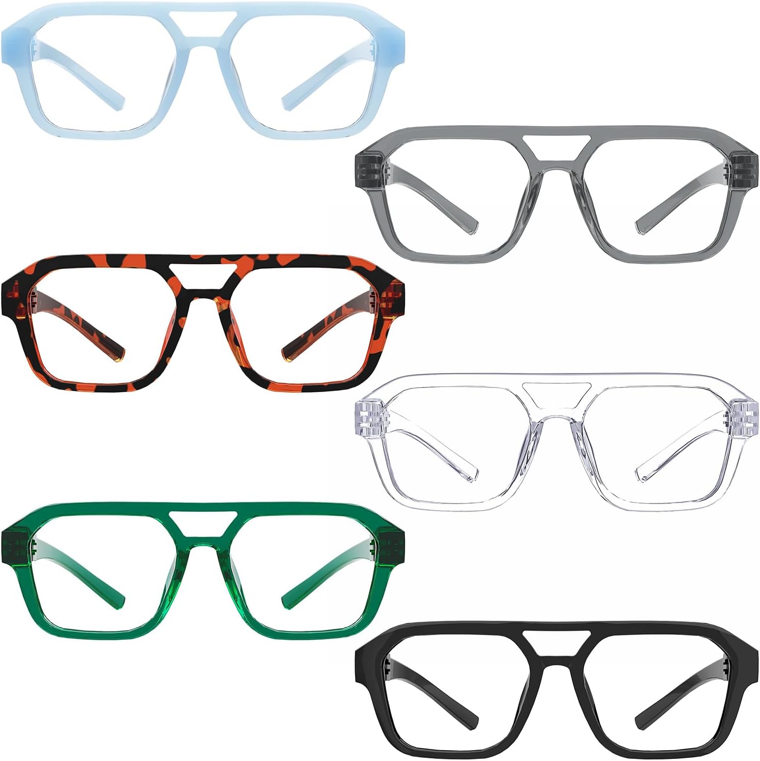 Eyekepper 6 Pack Pilot Blue Light Blocking Reading Glasses Metalless Screwless Spring Hinges Computer Readers Men Women +1.75