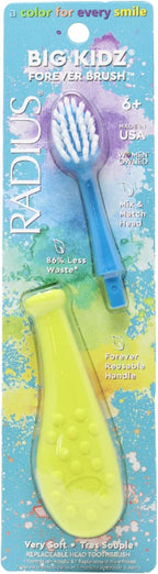 Radius Big Kidz Forever Brush Replaceable Head Toothbrush for Children, 6 Years and Up, BPA Free ADA Accepted for Growing Teeth and Gums - Right and Left Handed, Extra Soft