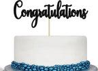Black Glitter Congratulations Cake Topper - Congrats Cake Topper - Graduation, Wedding, Retirement, Birthday, Anniversary, Celebration Party Decorations