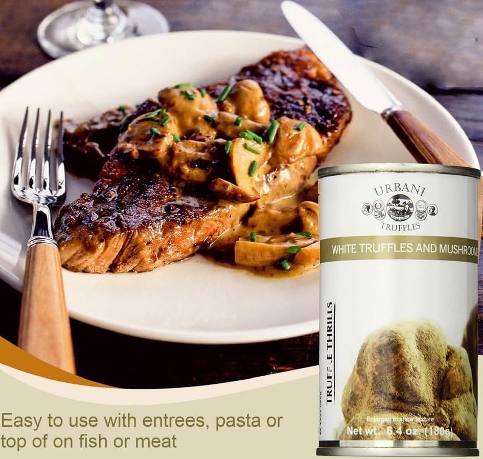 Urbani Truffles Mushroom & White Truffle Sauce 180g (6.4oz) - Italian Gourmet Sauce for Pasta, Fish & Grilled Meats, All-Natural & Ready to Use, No Artificial Ingredients