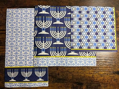IHR Ideal Home Range Dinner Napkins Disposable 3-Ply Paper Hand Towels, 8.5" x 4.5", Festive Lights (Blue), 16-Count