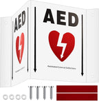 Kigley 1 Set AED Projection Sign 3D AED Defibrillator Sign with Graphic Portable AED Cabinet Sign 5'' x 6'' Aluminum Panel with Pre Drilled Mounting Holes and Double Sided Tapes, Screws, Washers