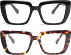 2 Pack Reading Glasses Women Blue Light Blocking，Oversized Fashion Large with spring hinge Eyeglasses