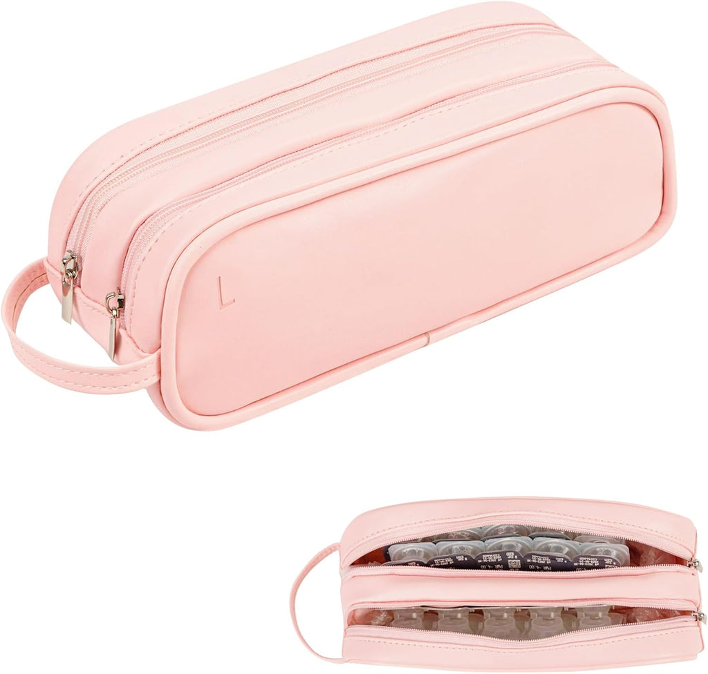Daily Contact Lens Organizer case,Portable Storage Case for Disposable Daily Contact Lenses, Travel Storage Case with Clearly Labeled R & L, Storage up to 60 lenses (Pink)