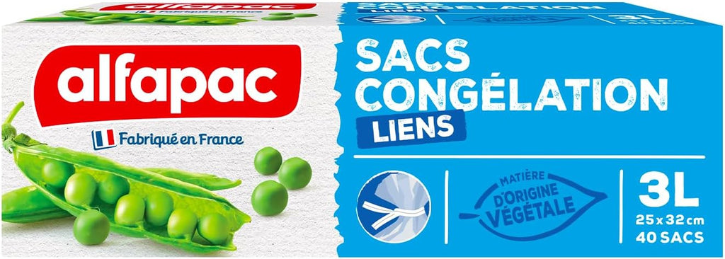 Alfapac - Reusable 40 freezer bags with ties - Medium model - Wide opening - Eco-responsible - Transparent - Made in France NCV2X40