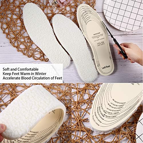 Frienda 2 Pairs Wool Shoe Insoles for Cold Weather Cut to Size Fluffy Shoes Insert Unisex All Size Inner Insole Cosy Warm with Dimension Chart Imitation Wool Insoles, Beige