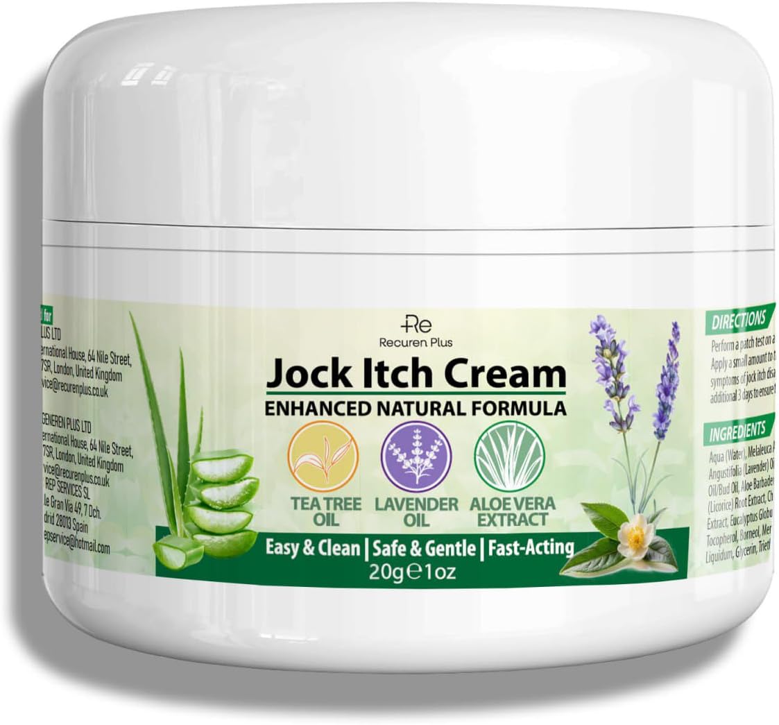 Jock Itch Antifungal Skin Cream: Tea Tree Oil Anti Fungal Cream with Aloe Vera, Lavender & Eucalyptus – Extra Strength Herbal Moisturizer for Itchy Skin Soothing– for Men & Women, 30g