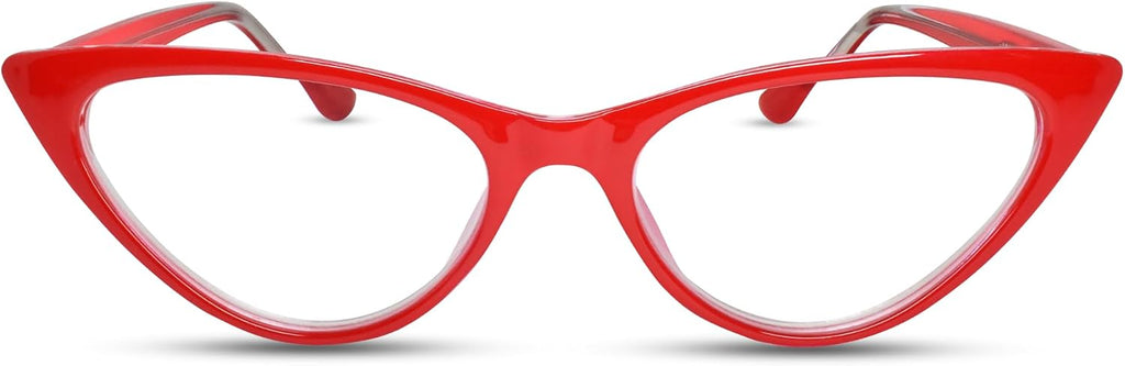 2SeeLife Small Cat Eye Reading Glasses for Women – Narrow-Medium Fit, Sturdy Frame, Spring Hinges, Premium Funky Readers, Red, +2.00