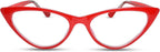 2SeeLife Small Cat Eye Reading Glasses for Women – Narrow-Medium Fit, Sturdy Frame, Spring Hinges, Premium Funky Readers, Red, +2.00