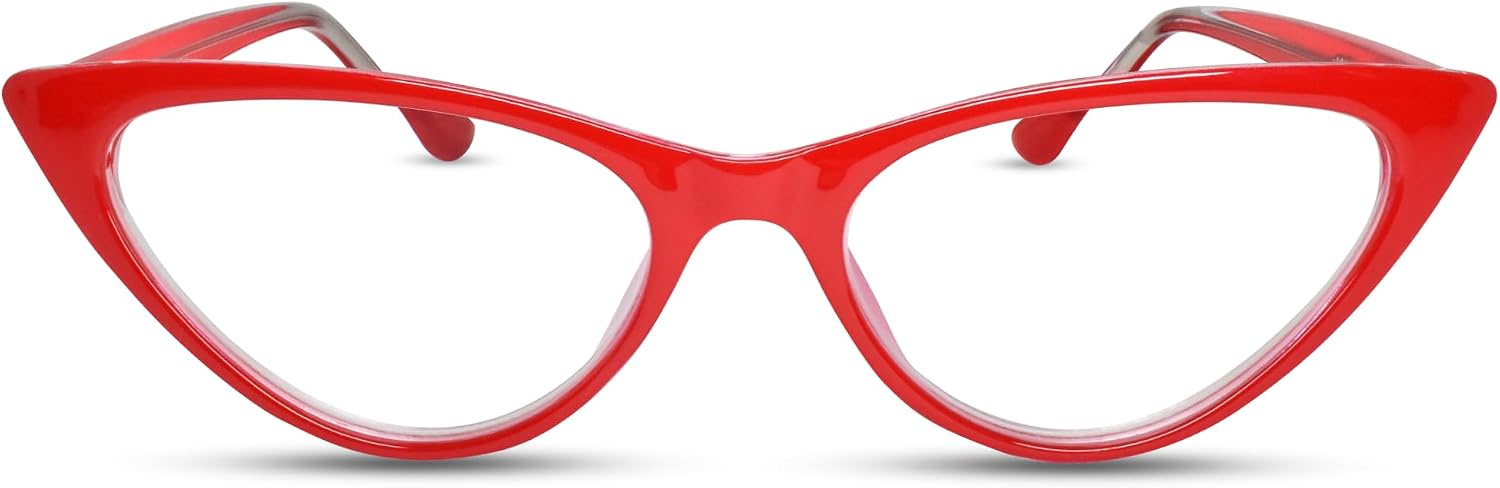 2SeeLife Small Cat Eye Reading Glasses for Women – Narrow-Medium Fit, Sturdy Frame, Spring Hinges, Premium Funky Readers, Red, +2.00