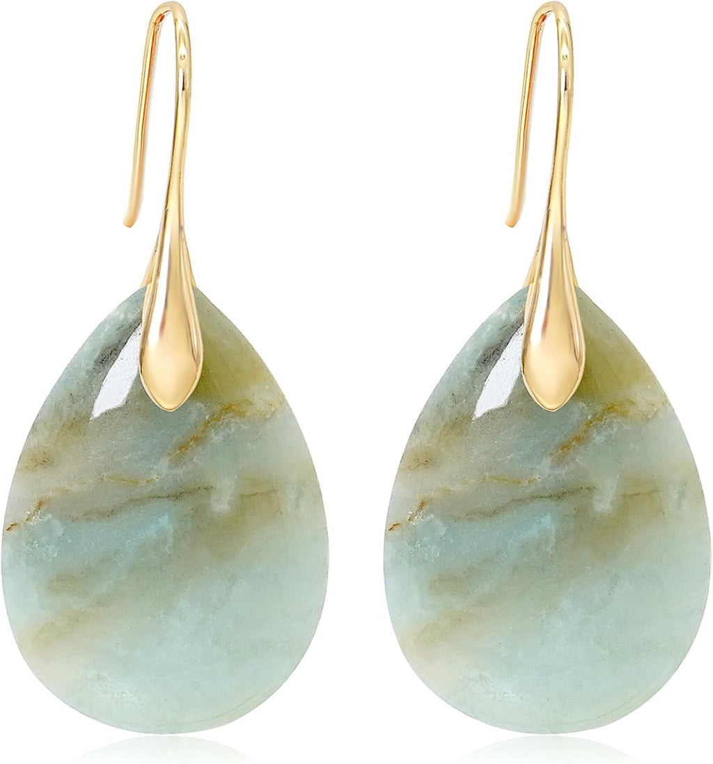 Natural Stone Earrings for Women Boho Dangle Drop Earrings Gemstone Fishhoop Statement Gold Earring