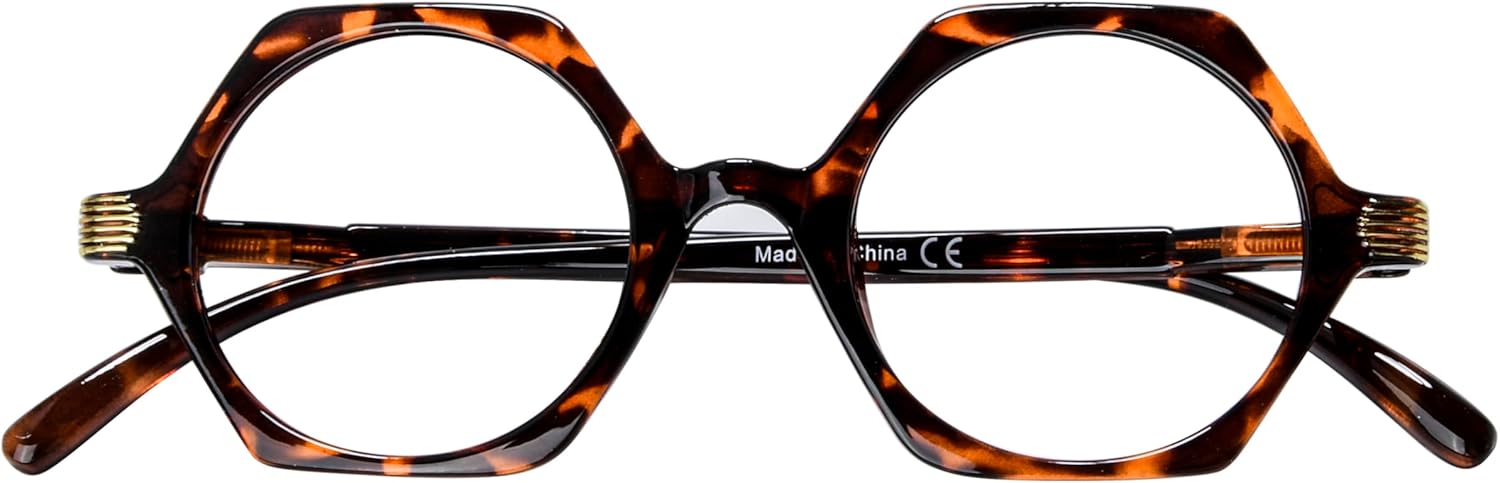 Eyekepper Small Hexagon Glasses for Women Reading - Mini Octagon Reading Eyeglasses Odd Readers Men - Tortoise +3.00