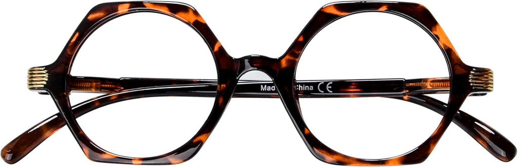 Eyekepper Small Hexagon Glasses for Women Reading - Mini Octagon Reading Eyeglasses Odd Readers Men - Tortoise +1.25