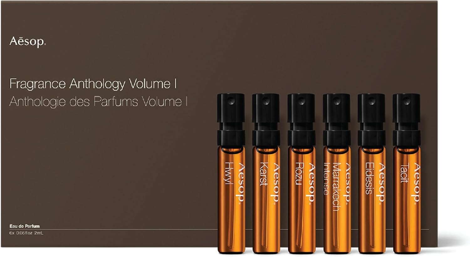 Aesop Fragrance Anthology Volume I | Discovery Set of Eau de Parfums | Featuring Fresh, Woody, Floral, and Spicy Scents | Pack of 6 | 2ml each