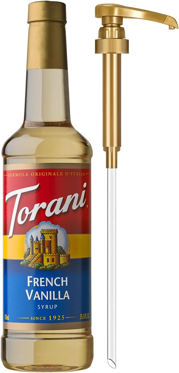 Torani Coffee Syrup, French Vanilla Flavored Syrup for Drinks, Pump Included, 25.4 Fl Oz