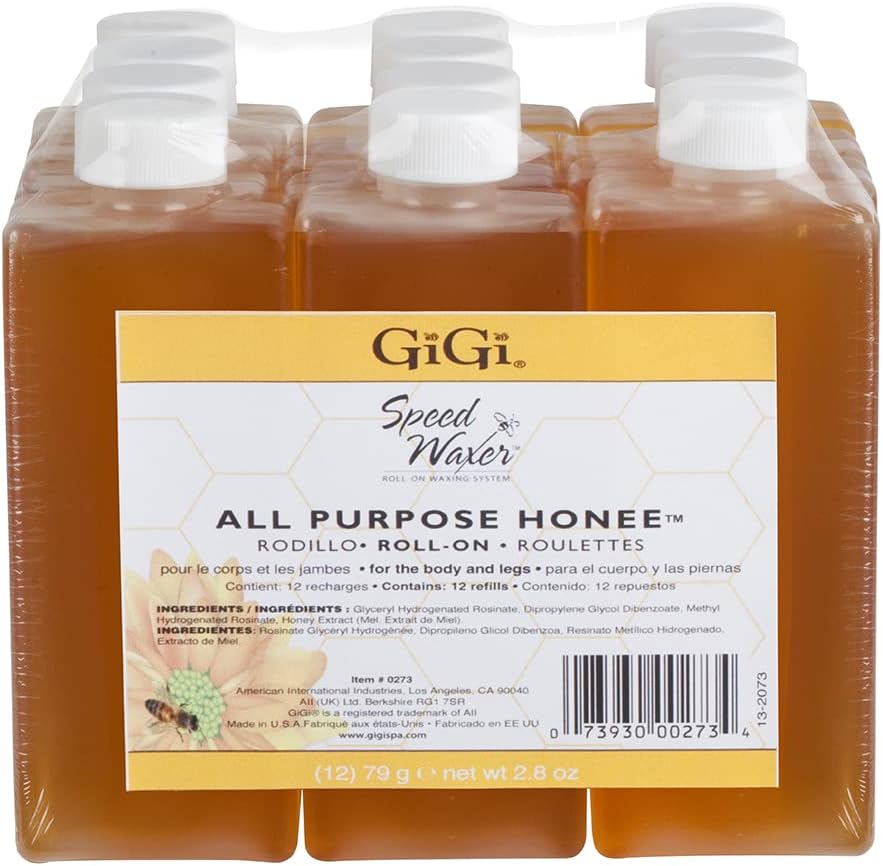 GiGi All Purpose Honee Roll-On Hair Removal Wax, Easy and Quick, Soft Wax Refill, 2.8 oz., Pack of 12