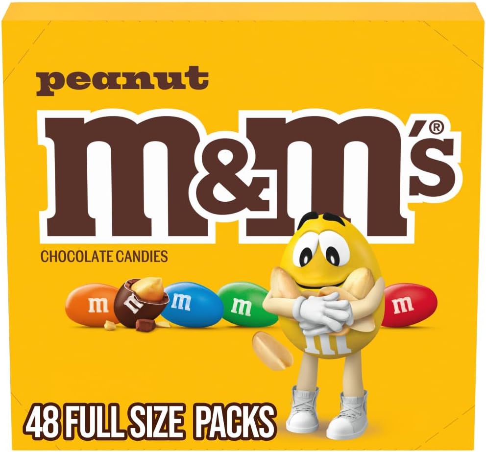 M&M'S Peanut Chocolate Candy, Full Size 1.74 oz Bag, Pack of 48 Bulk Candy Chocolate