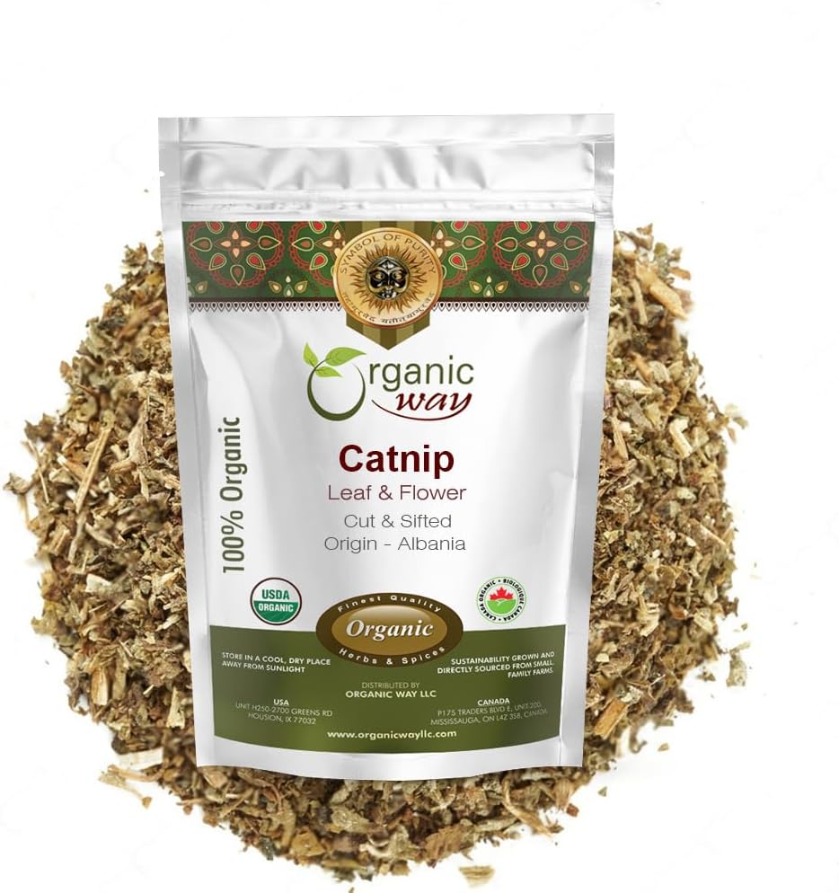 Organic Way Catnip Leaf and Flower Cut & Sifted (Nepeta cataria) - Herbal Tea | European Wild-Harvest | Kosher & USDA Certified | Vegan, Non-GMO & Gluten Free | 100% Raw from Albania (1/4LBS / 4Oz.)